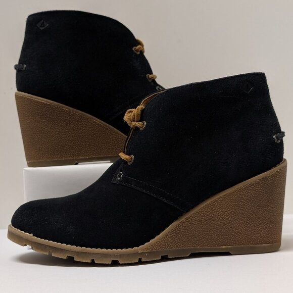 Sperry Top-Sider Stella Prow Suede Ankle Booties in Black & Tan - Size 8M - Picture 7 of 16